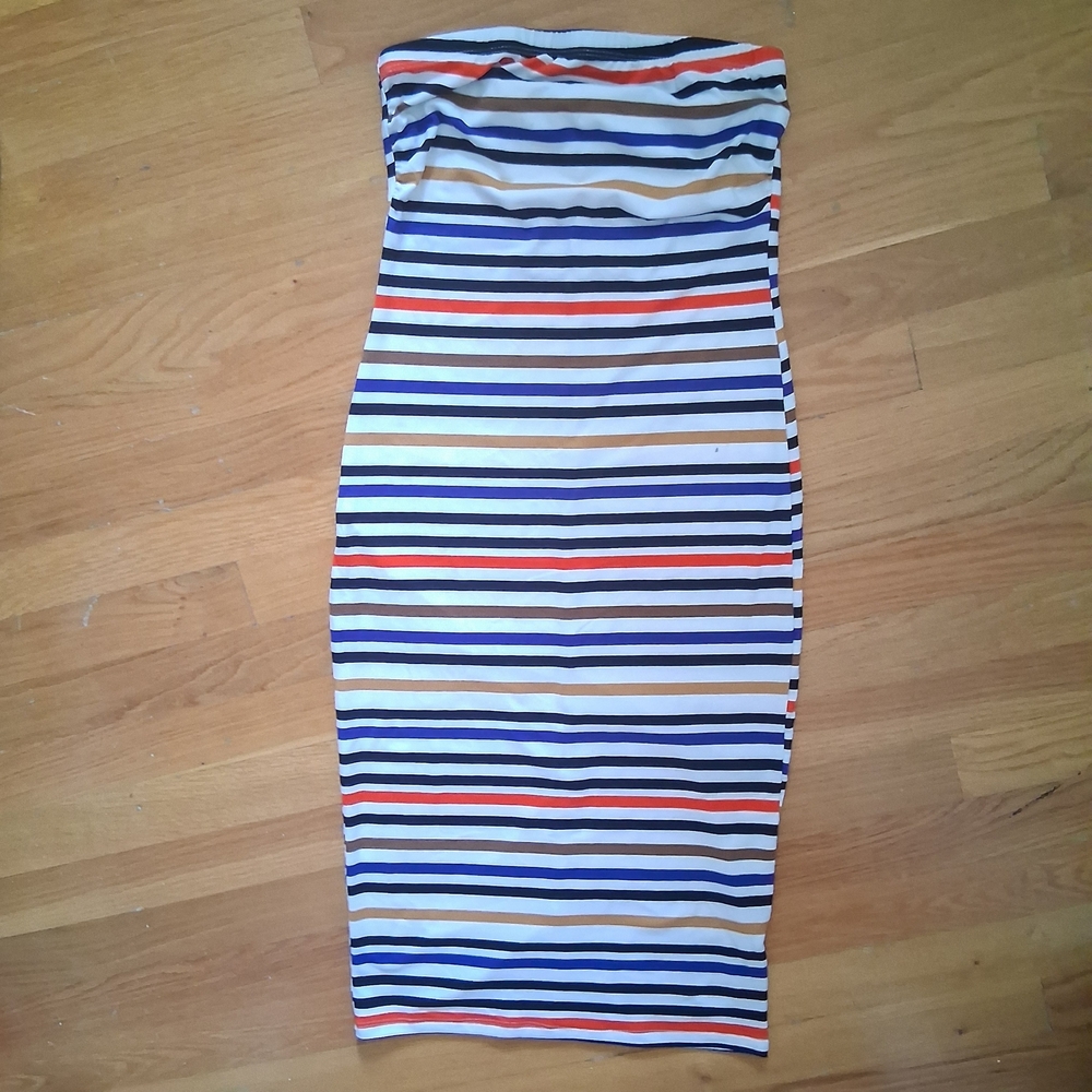 Striped Strapless Midi Dress